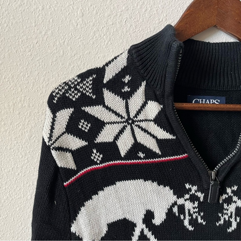 Chaps Moose Winter Red Black Zip Up Sweater with Nordic Patterns - Picture 2 of 4